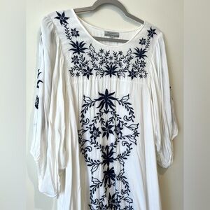 World Market Dress Embroidered Boho Beach Cover Blue floral design size L / XL